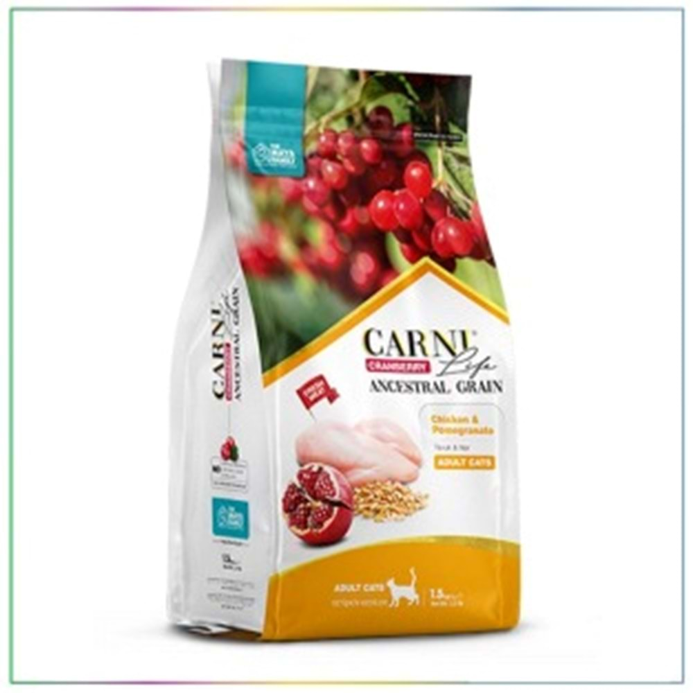 CARNİ LİFE F. ADULT ANCESTRAL GRAIN STERİLİSED CRAN BERRY CHİCKEN&POMEGRANATE KEDİ MAMASI 1,5 KG