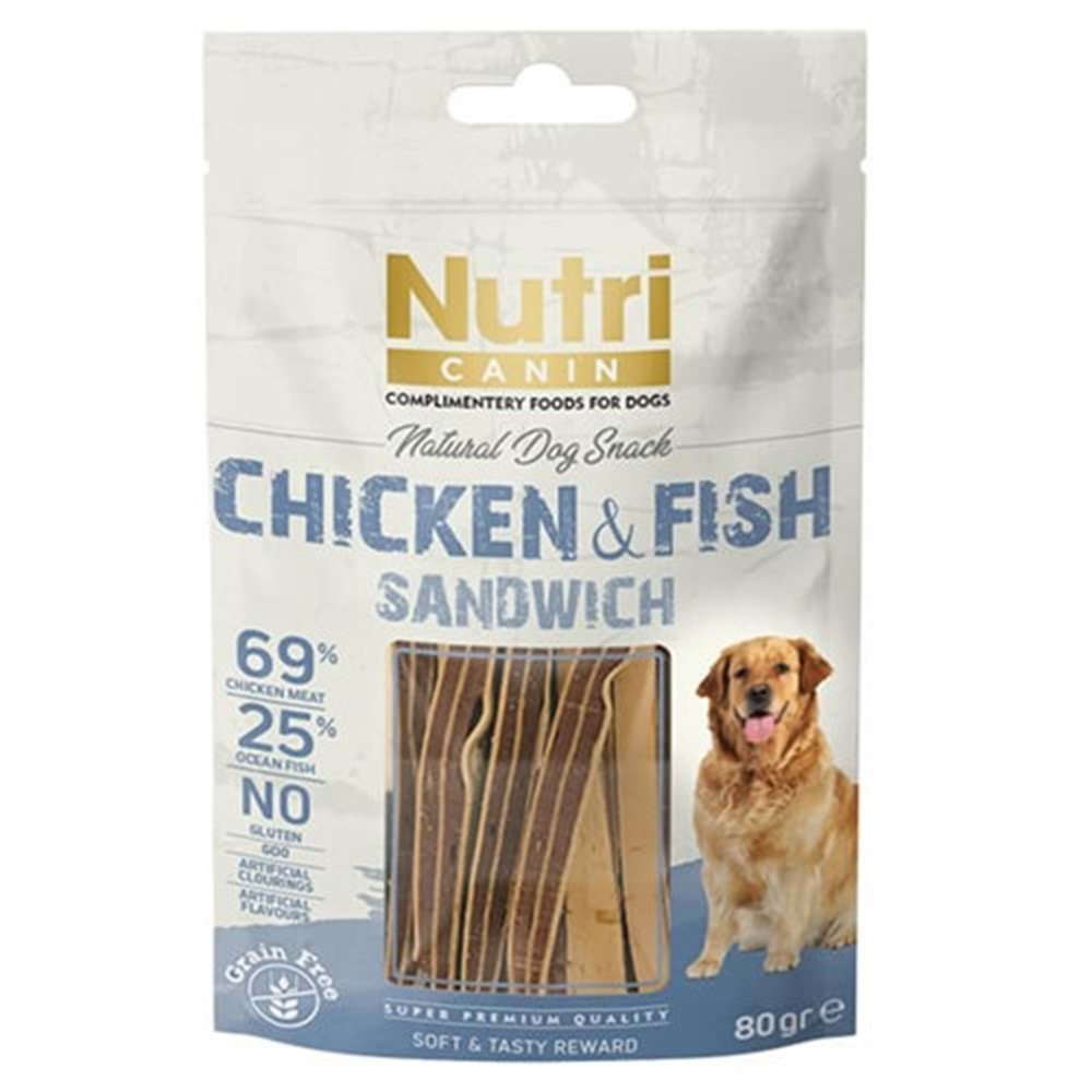 NUTRİ CANİN NATURAL DOG SNACK CHICKEN& FISH SANDWICH 80 GR