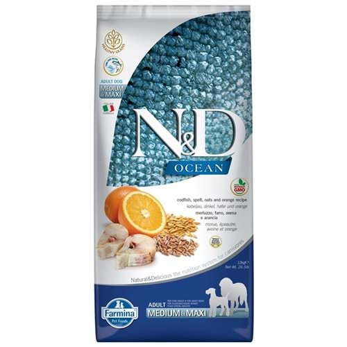 N&D C.ADULT MEDIUM/MAXI OCEAN LOW R.BALIK & PORTAKAL 12 KG