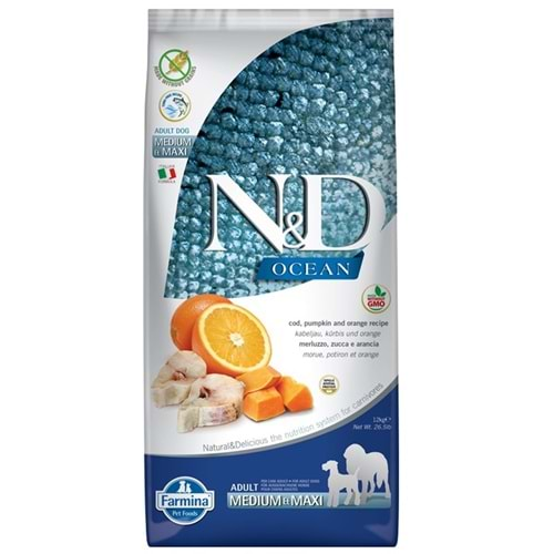 N&D OCEAN MORİNA BALIĞI, BALKABAĞI & PORTAKAL YETİŞKİN MEDIUM & MAXI 12 KG