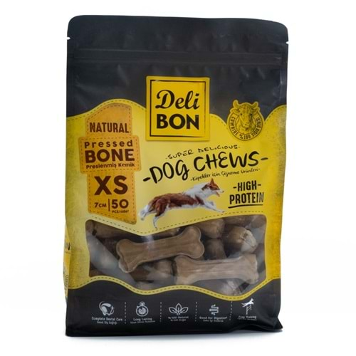 DELİBON DERİ PRES KEMİK XS BOY 50 Lİ PAKET NATUREL 7 CM