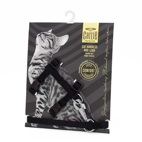 KEDİ GÖĞÜS&GEZDİRME TAKIMI SİYAH 1*25-40 CM