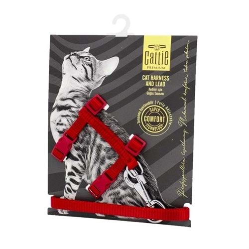 KEDİ GÖĞÜS&GEZDİRME TAKIMI KIRMIZI 1*25-40 CM