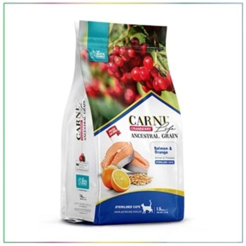 CARNİ LİFE F. ADULT ANCESTRAL GRAIN STERİLİSED CRAN BERRY SALMON&ORANGE KEDİ MAMASI 1,5 KG